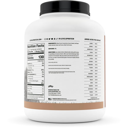 Levels Grass Fed 100% Whey Protein, No Hormones, Pure Chocolate, 5LB