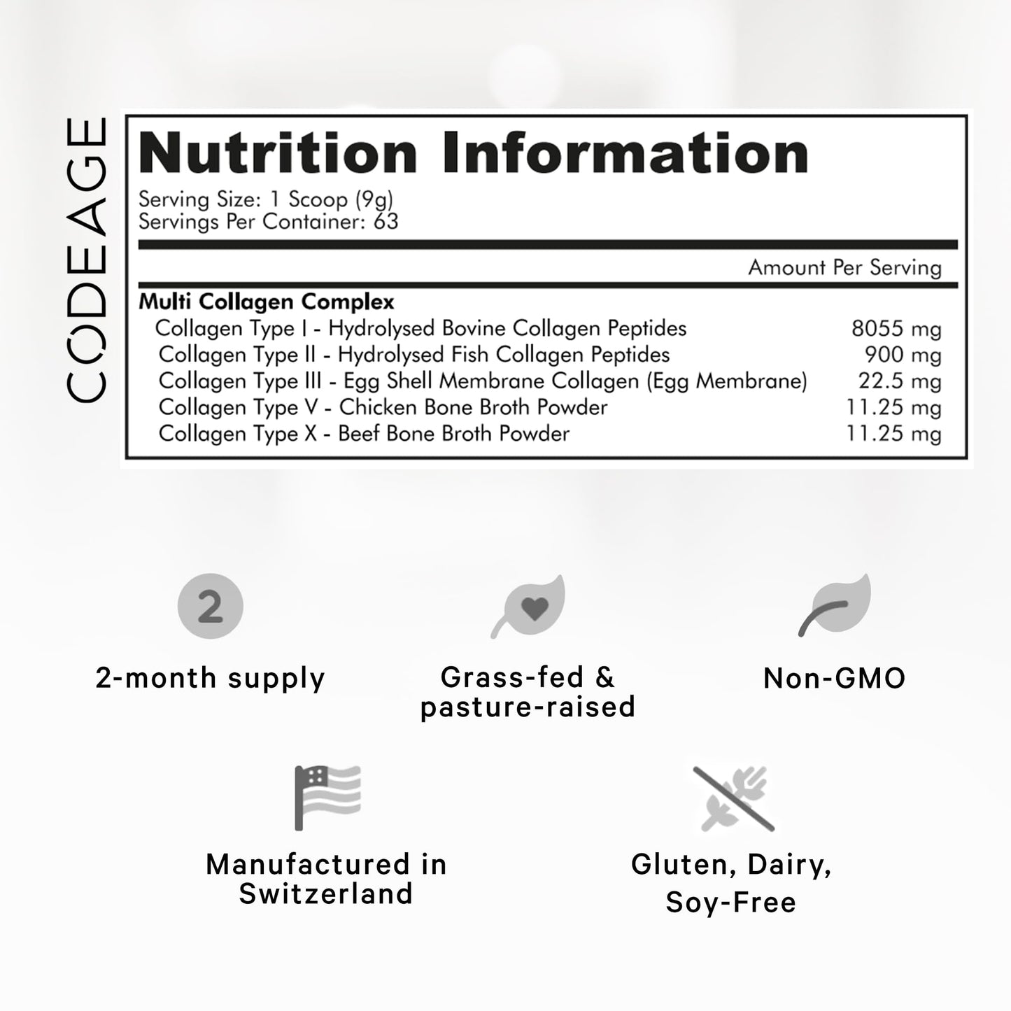 Codeage Multi Collagen Protein Powder Peptides, 2-Month Supply, Hydrolyzed, Type I, II, III, V, X Grass Fed