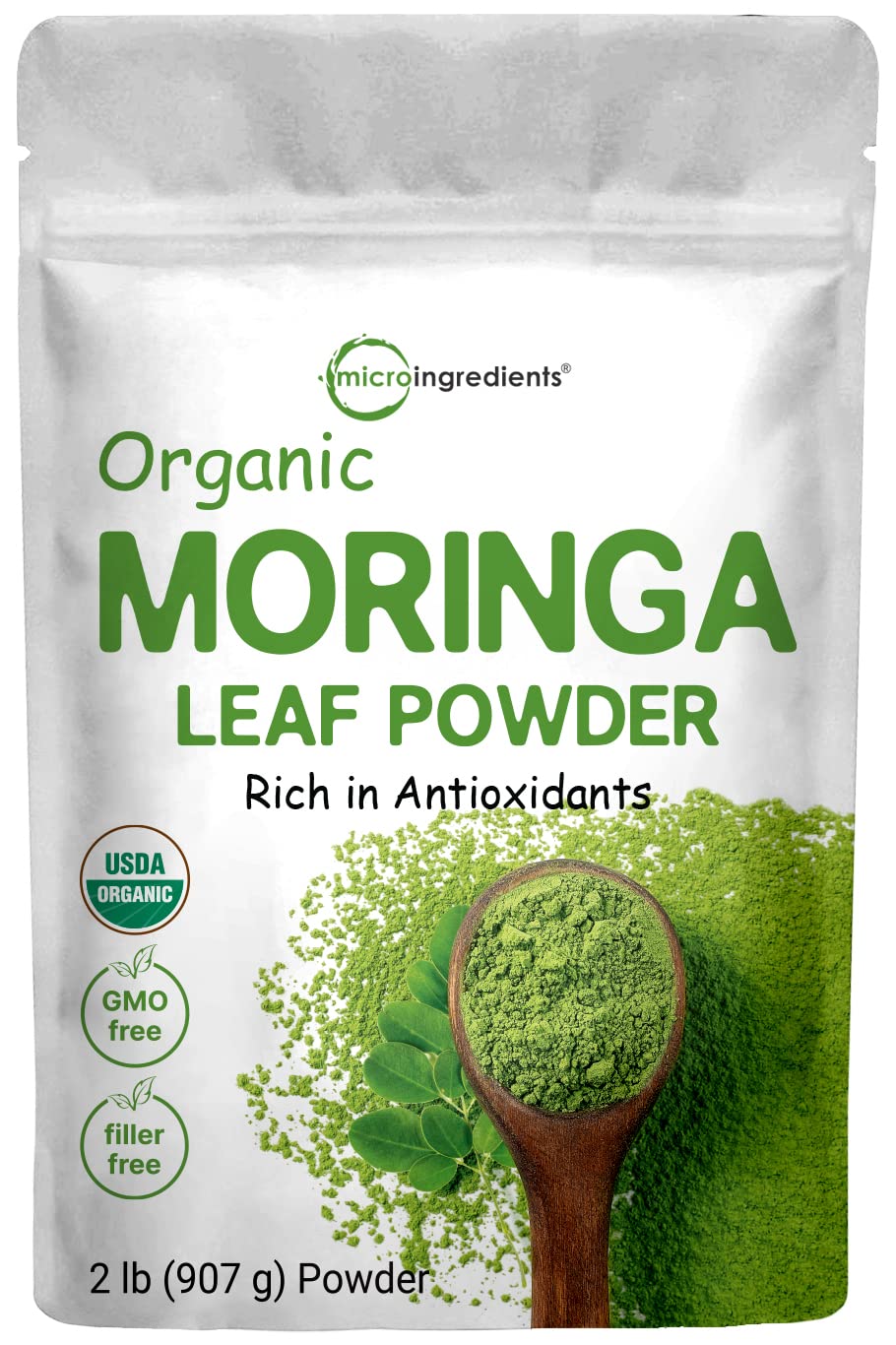 Organic Moringa Oleifera Leaf Powder for Hair, 2 Pounds, Rich in Antioxidants and Immune 