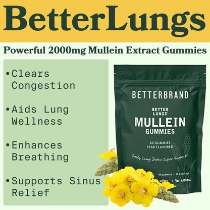 Betterbrand BetterLungs - Daily Respiratory Health Gummies | 1000mg Mullein Leaf herb