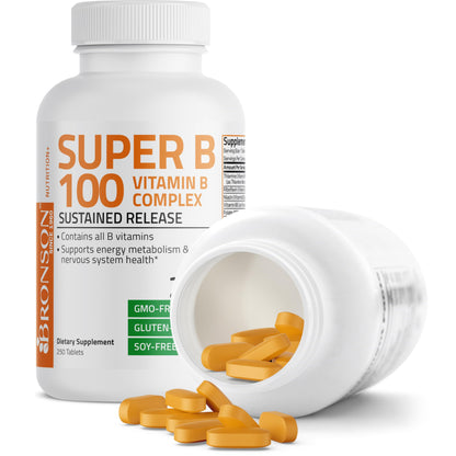 Bronson Super B 100 Vitamin B Complex Sustained Release Contains All B Vitamins