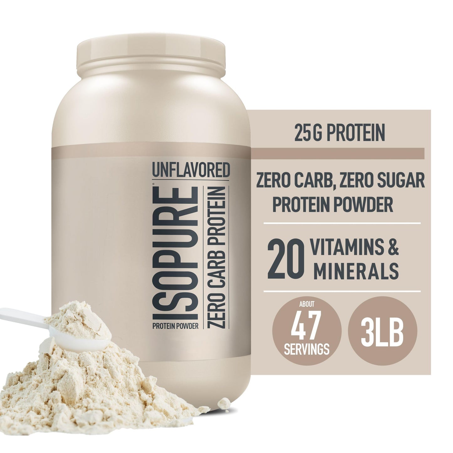 Isopure Unflavored Protein, 25g Whey Isolate, Zero Carb & Keto Friendly, 47 Servings