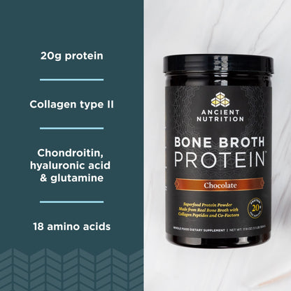 Ancient Nutrition Protein Powder Made from Real Bone Broth, Chocolate, 20g Protein