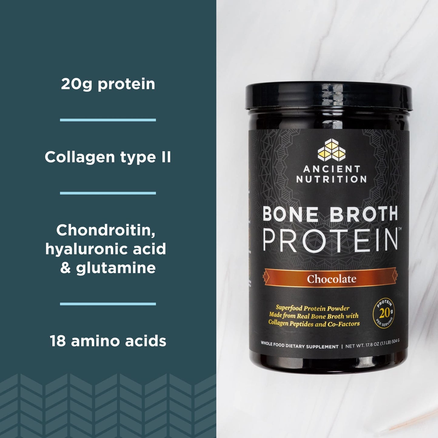 Ancient Nutrition Bone Broth Protein Powder, Salted Caramel, 20 Servings + Bone Broth