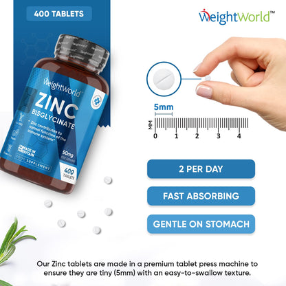 High Strength Zinc Tablets 50mg – 400 Vegan Zinc Bisglycinate Tablets 6+ Months