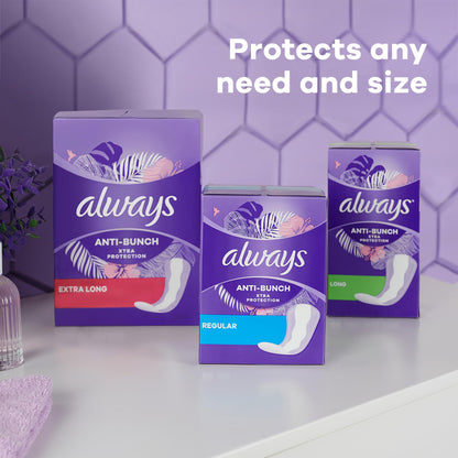 Always Anti-Bunch Xtra Protection Daily Liners, Regular Length, Unscented, 34 Count x 4