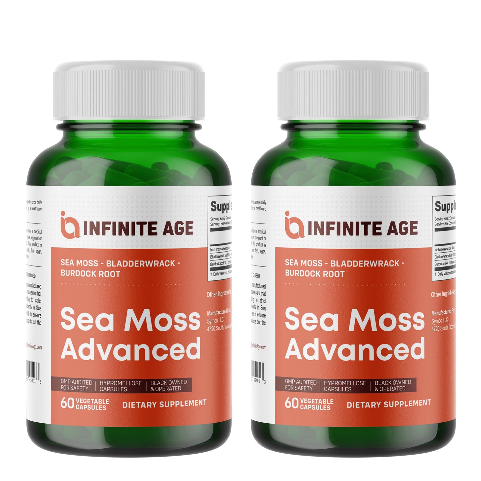 INFINITE AGE: 2 Pack, 1250mg Sea Moss Advanced Superfood, High-Potency, Vegan,