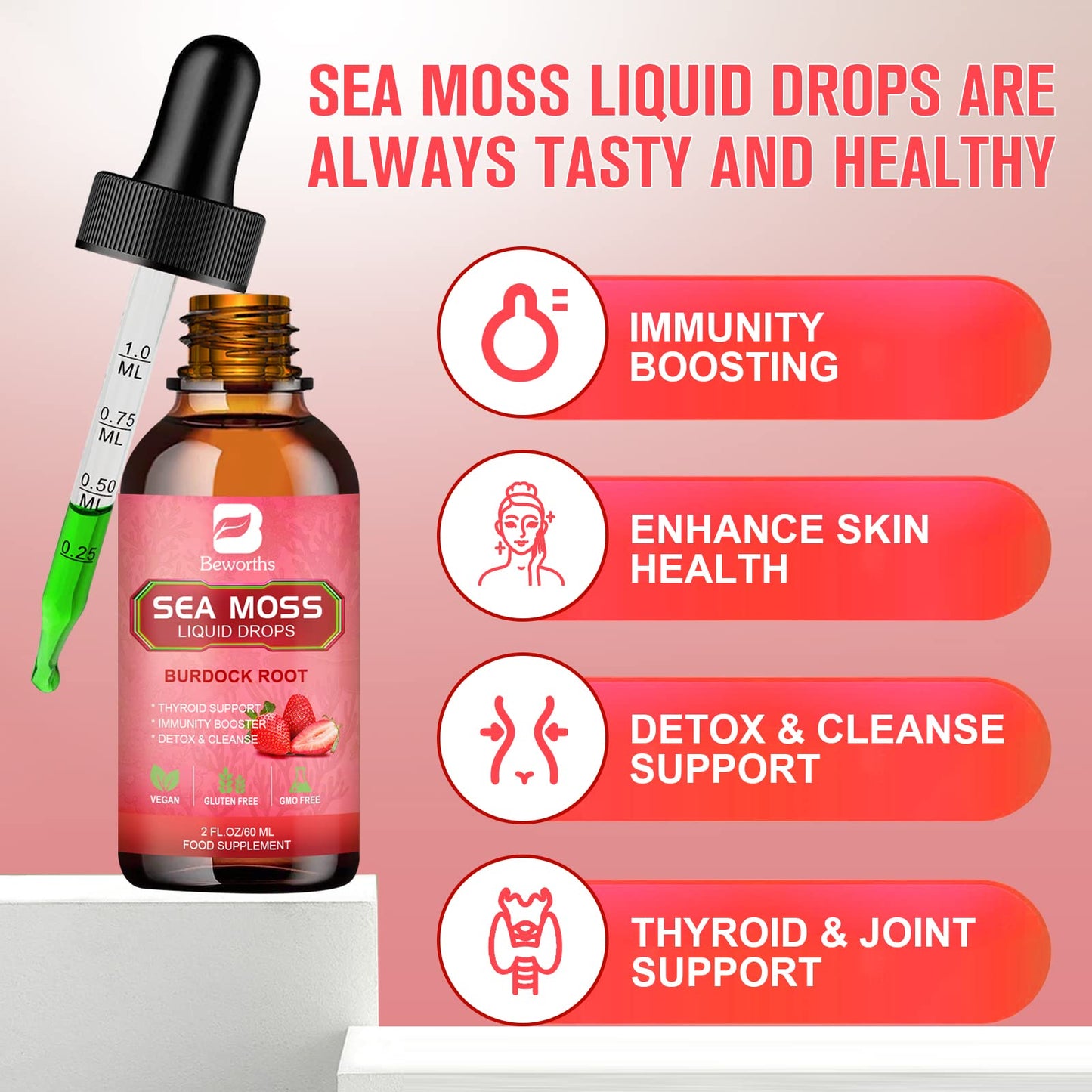 B BEWORTHS Sea Moss Liquid Drops - Organic Irish Sea Moss Gel with Burdock Root