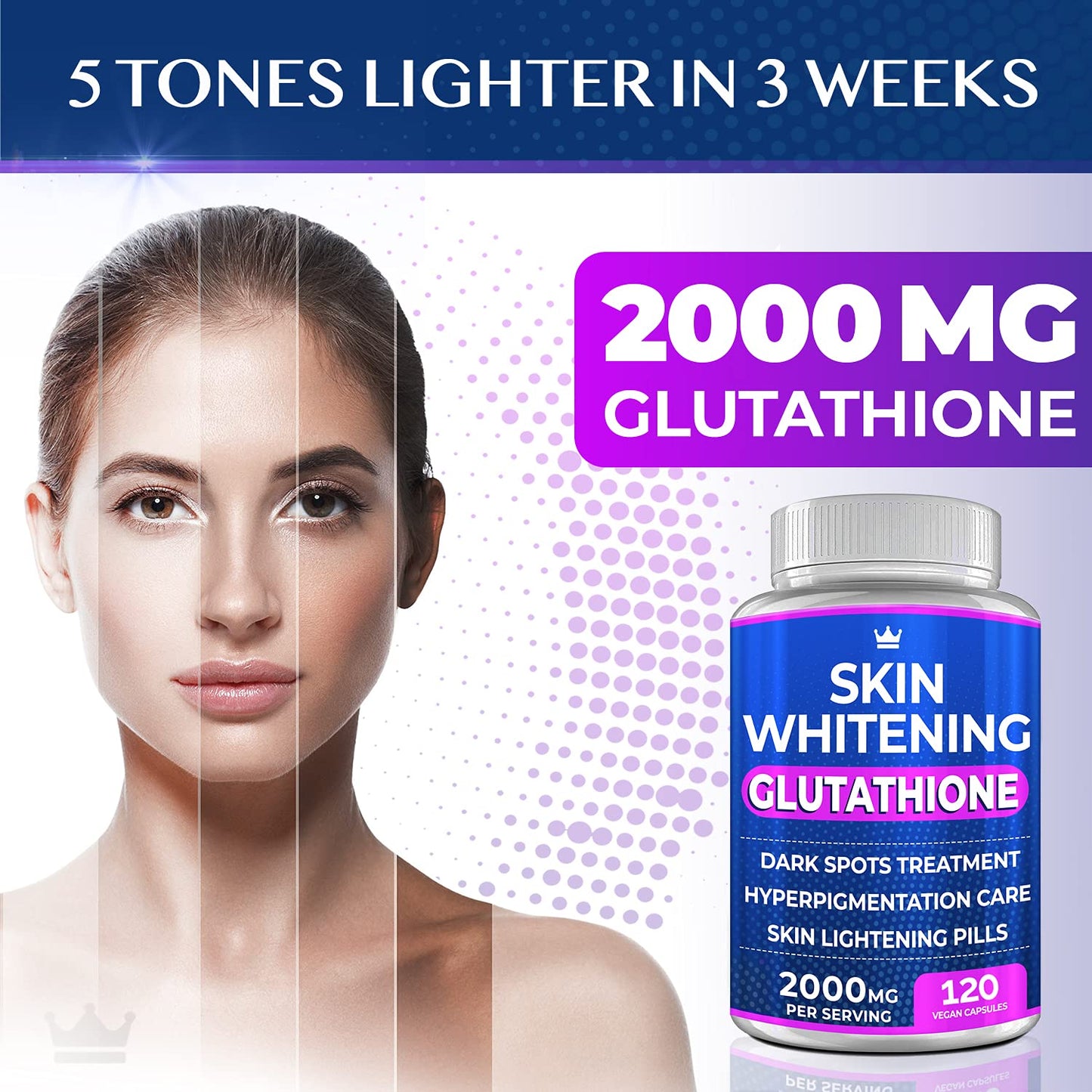 Glutathione Whitening Pills - 120 Capsules 2000mg Glutathione - Effective Skin Lightening