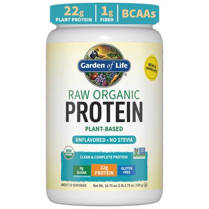 Garden of Life Organic Vegan Unflavored Protein Powder 22g Complete Plant Based Raw 