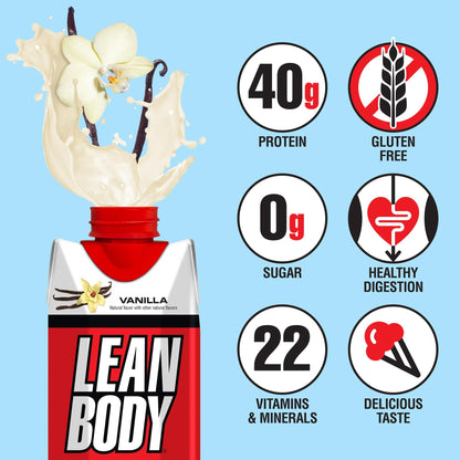 Lean Body Ready-to-Drink Vanilla Protein Shake, 40g Protein, Whey Blend, 0 Sugar, Gluten