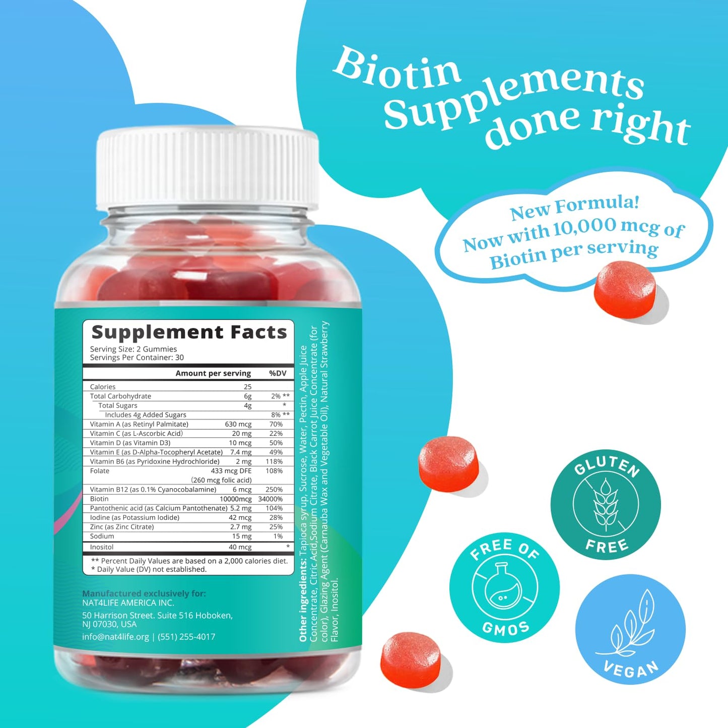 BeLive Biotin Gummies - Skin, Nails & Hair Vitamins with A, C, D, E, B12, Zinc, Folate & Inositol