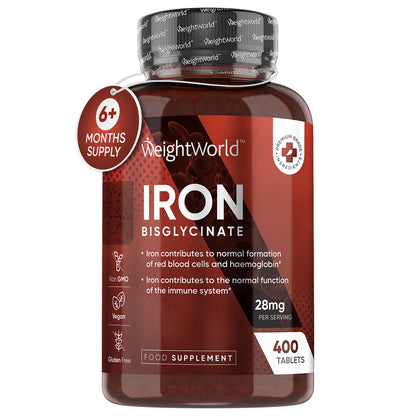 Gentle Iron Tablets High Strength 28mg - 400 Tablets (6+ Months Supply) - Vegan Iron 