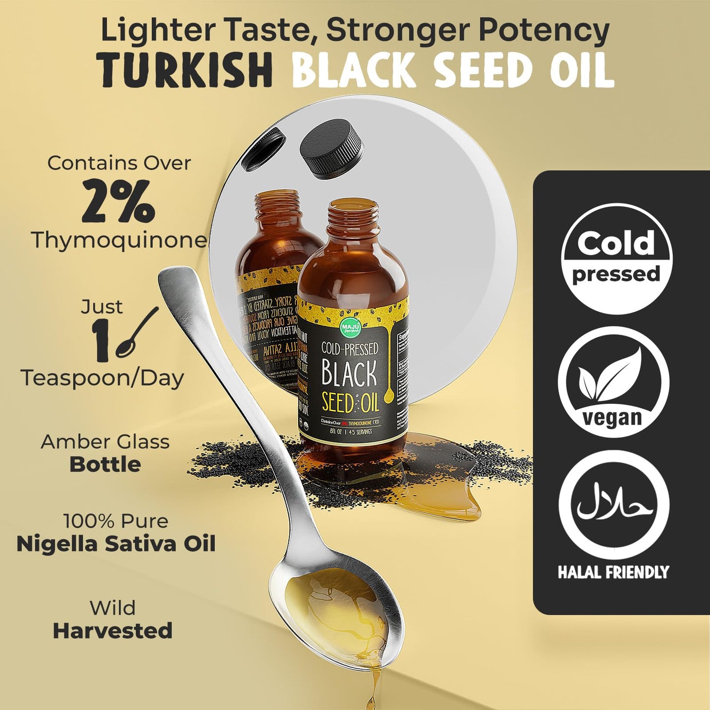 MAJU Black Seed Oil - 3 Times Thymoquinone, Cold-Pressed, 100% Turkish Black Cumin