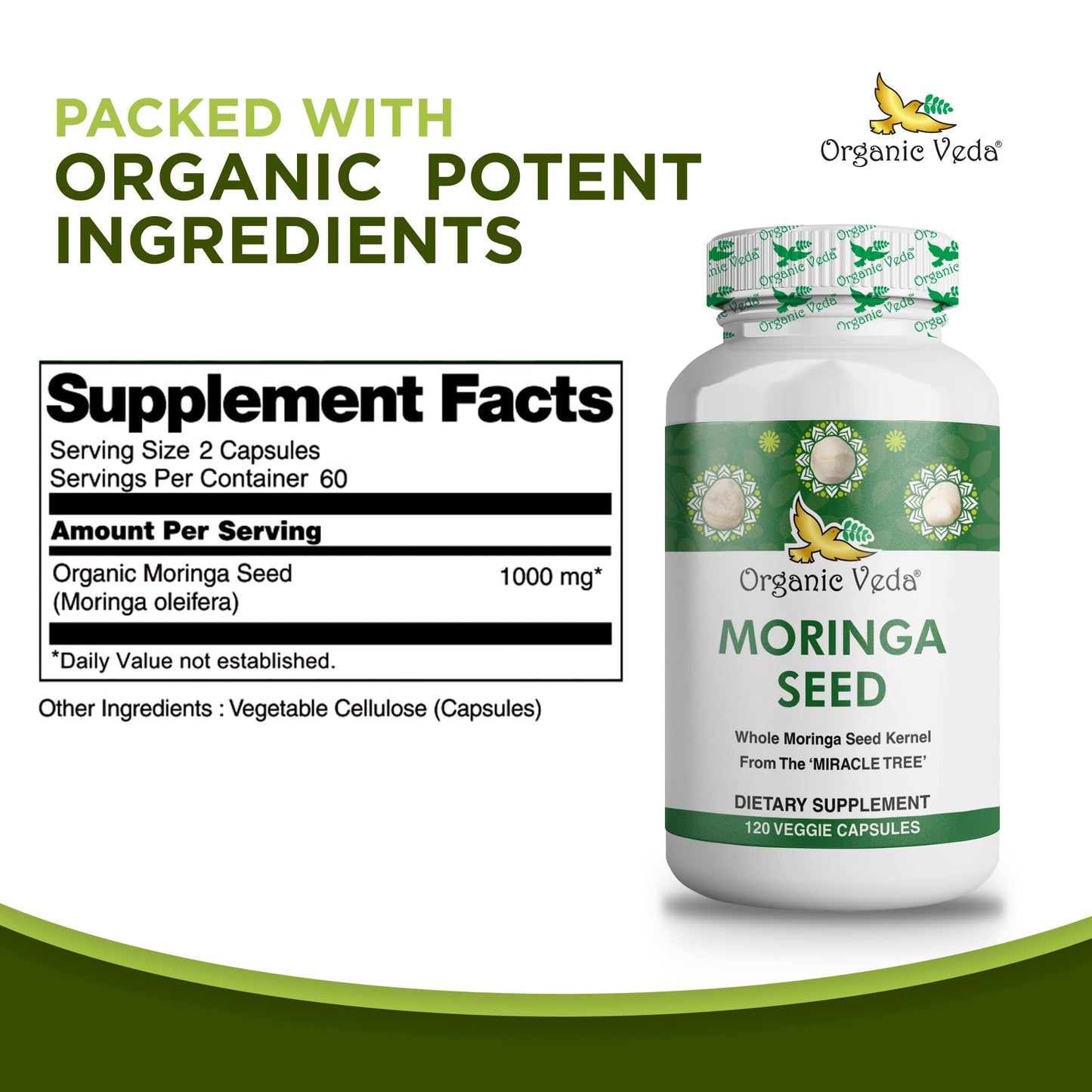 Organic Veda Moringa Seed Capsules - Pure Organic Moringa Capsules Seed Powder