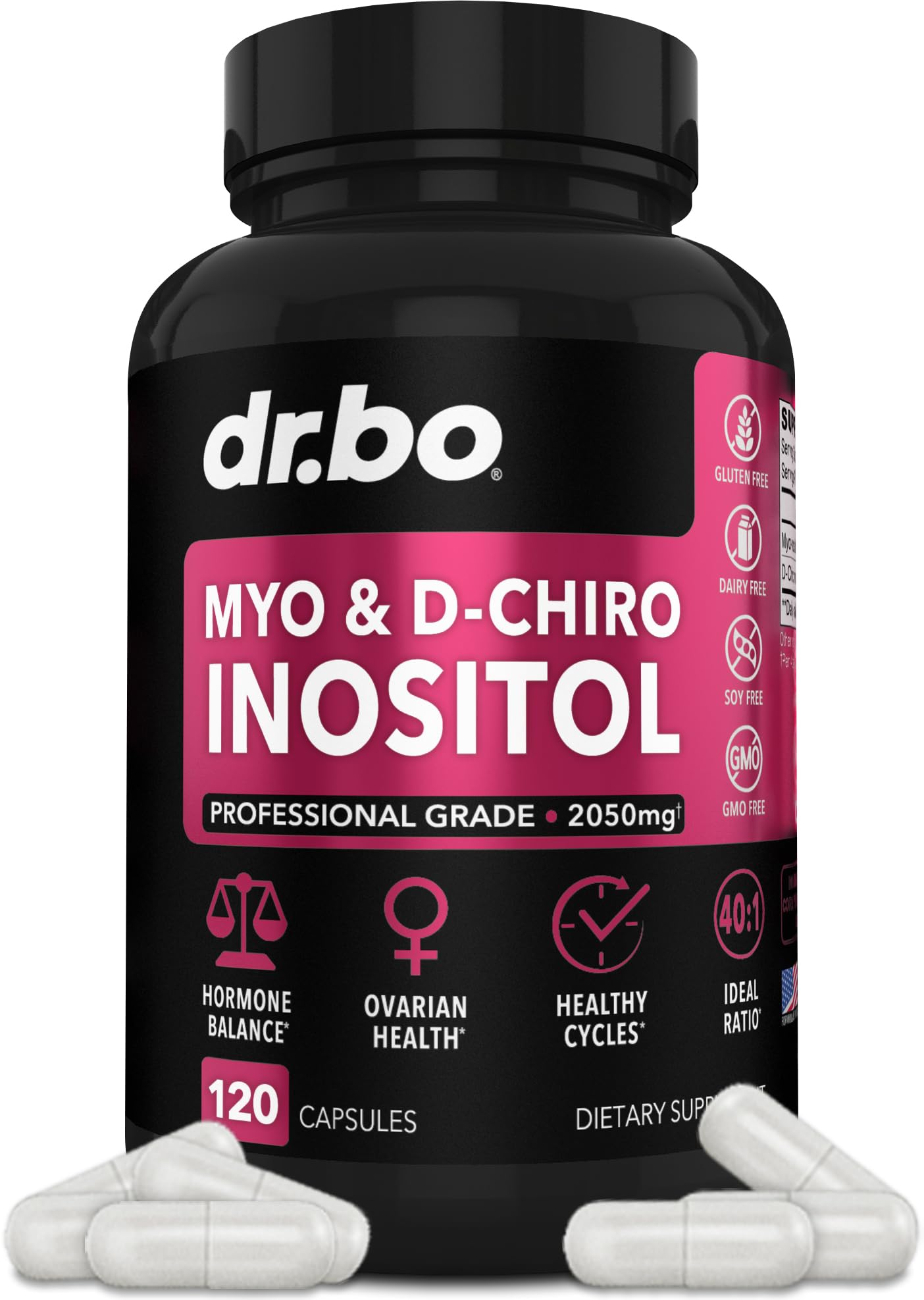 Myo-Inositol & D-Chiro Inositol Supplement Capsules - 40:1 Ratio Hormone Balance 