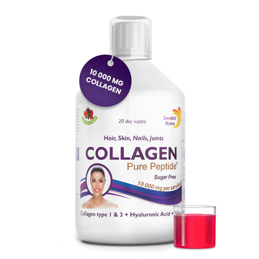 Swedish Nutra Liquid Bovine Collagen - Pack of 500ml, 20 Day Supply | Sugar Free Berry Flavour