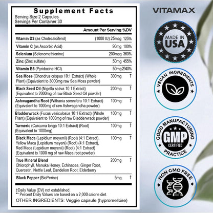 Sea Moss 3000mg Maca 1000mg Black Seed Oil 2000mg Ashwagandha 1000mg Bladderw