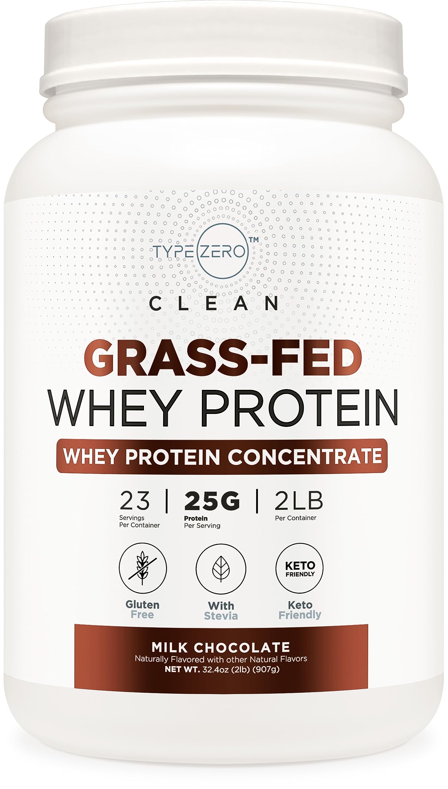 Type Zero Grass Fed Whey Protein Concentrate Powder (Chocolate, 2LBS) - Gluten Free