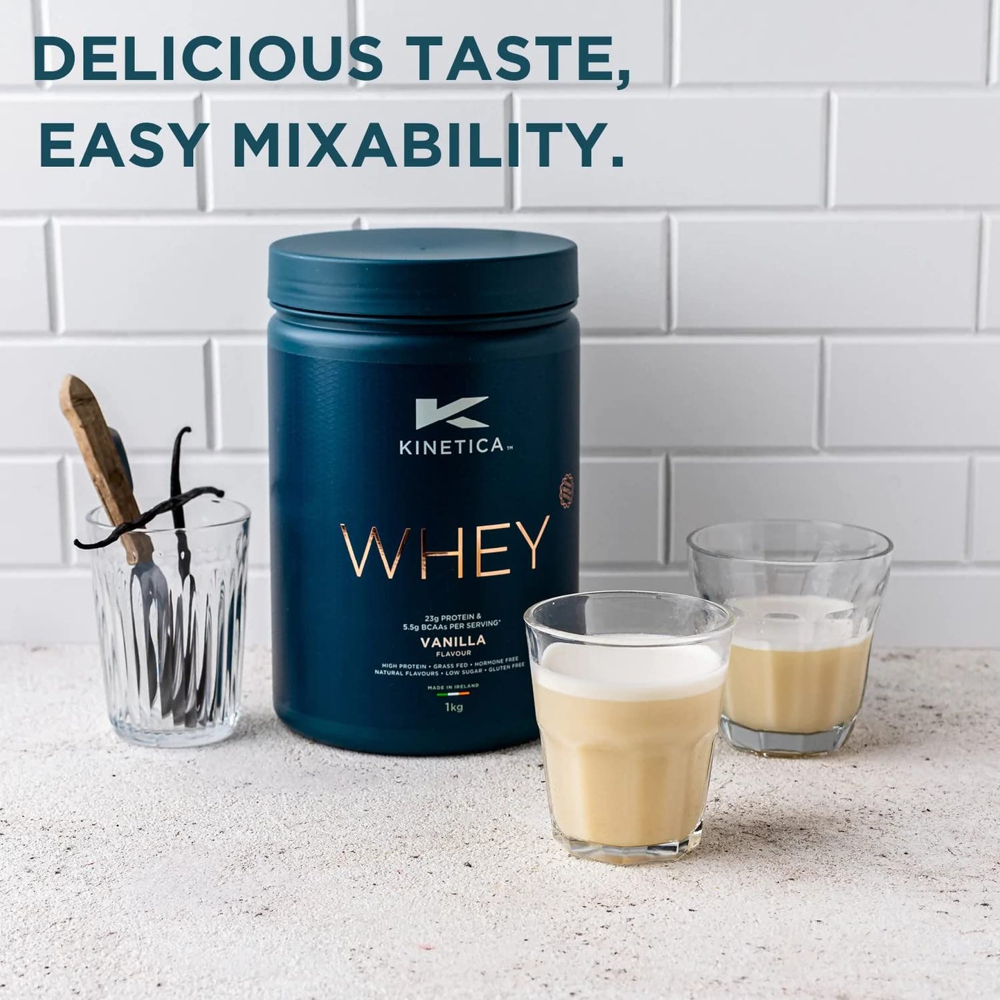 Kinetica Vanilla Whey Protein Powder | 4.5kg | 23g Protein per Serving | 150 Servings