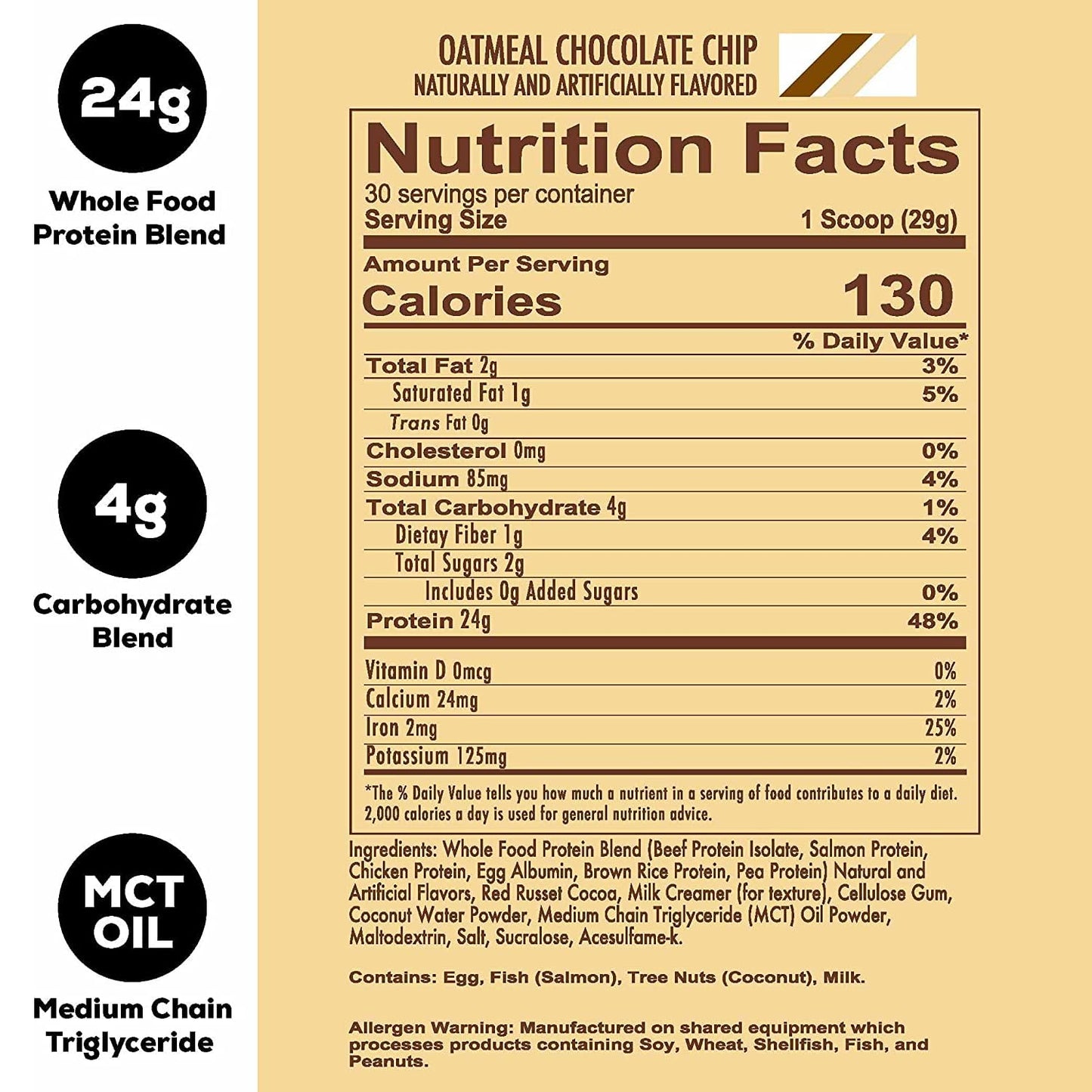 REDCON1 MRE Lite Whole Food Protein Powder, Oatmeal Chocolate Chip - Low Carb