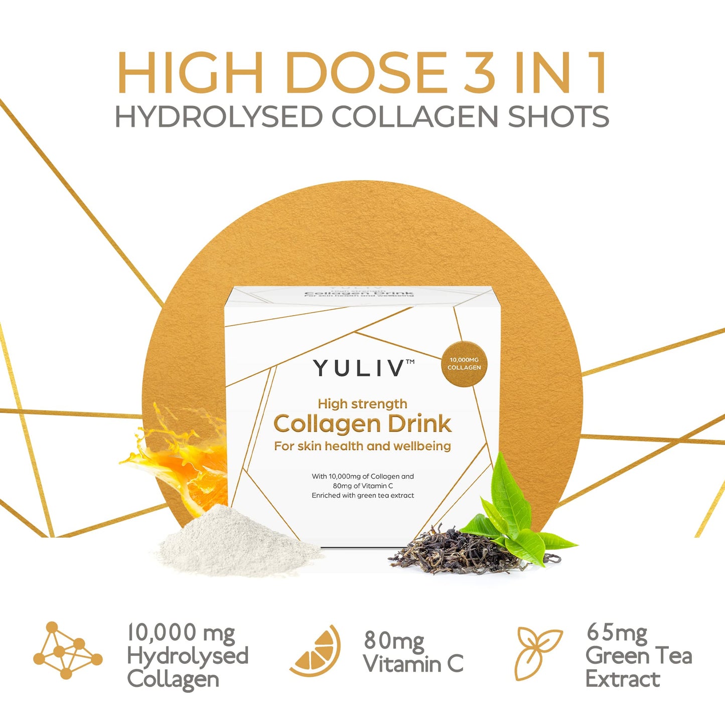 Yuliv High-Dosage Hydrolyzed Collagen Drink - Liquid Collagen Peptides (10000 mg) with Vitamin C for Hair, Skin, and Nails