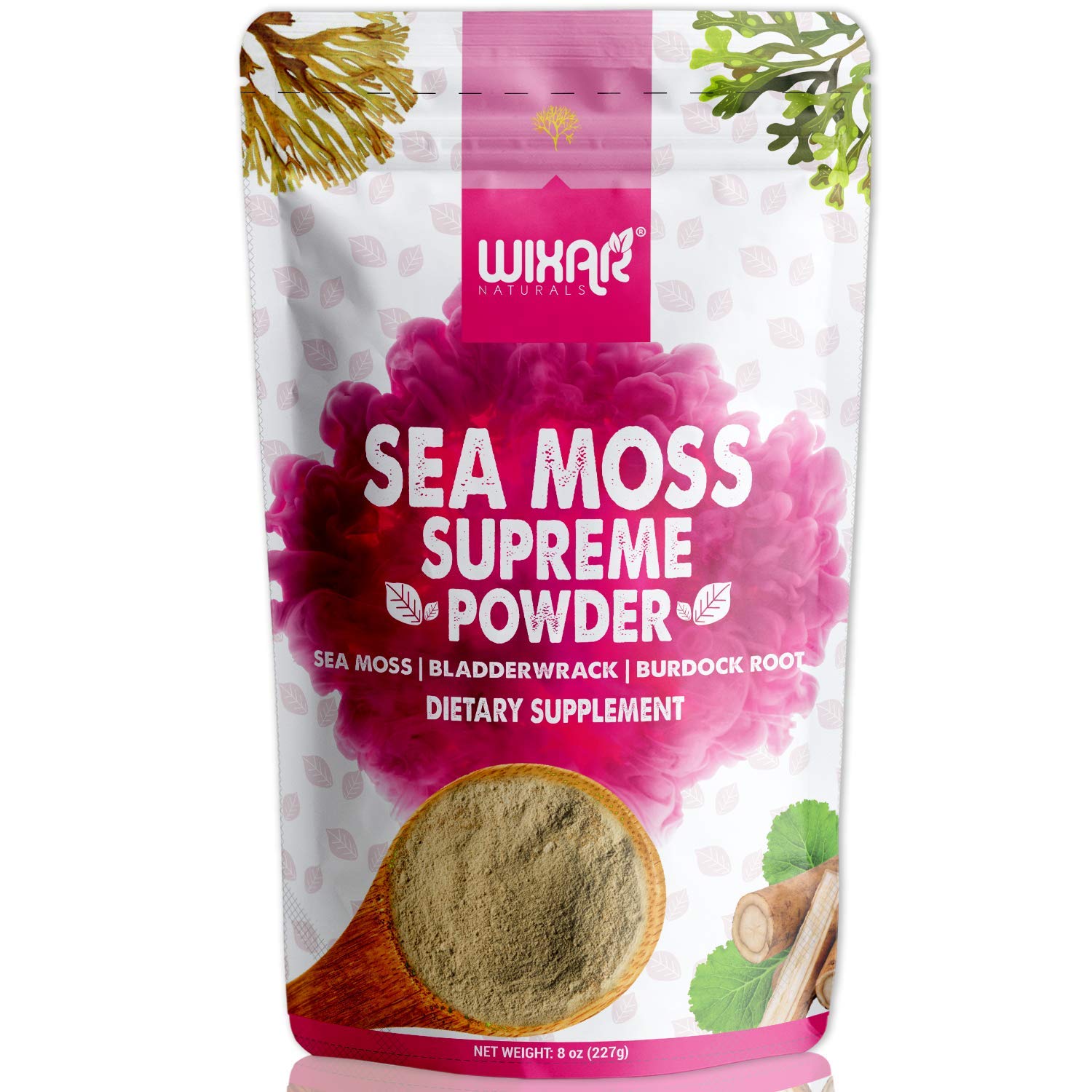 Wixar Wildcrafted Sea Moss Powder – (8 Ounces) – Natural Irish Sea Moss and Bladderwra