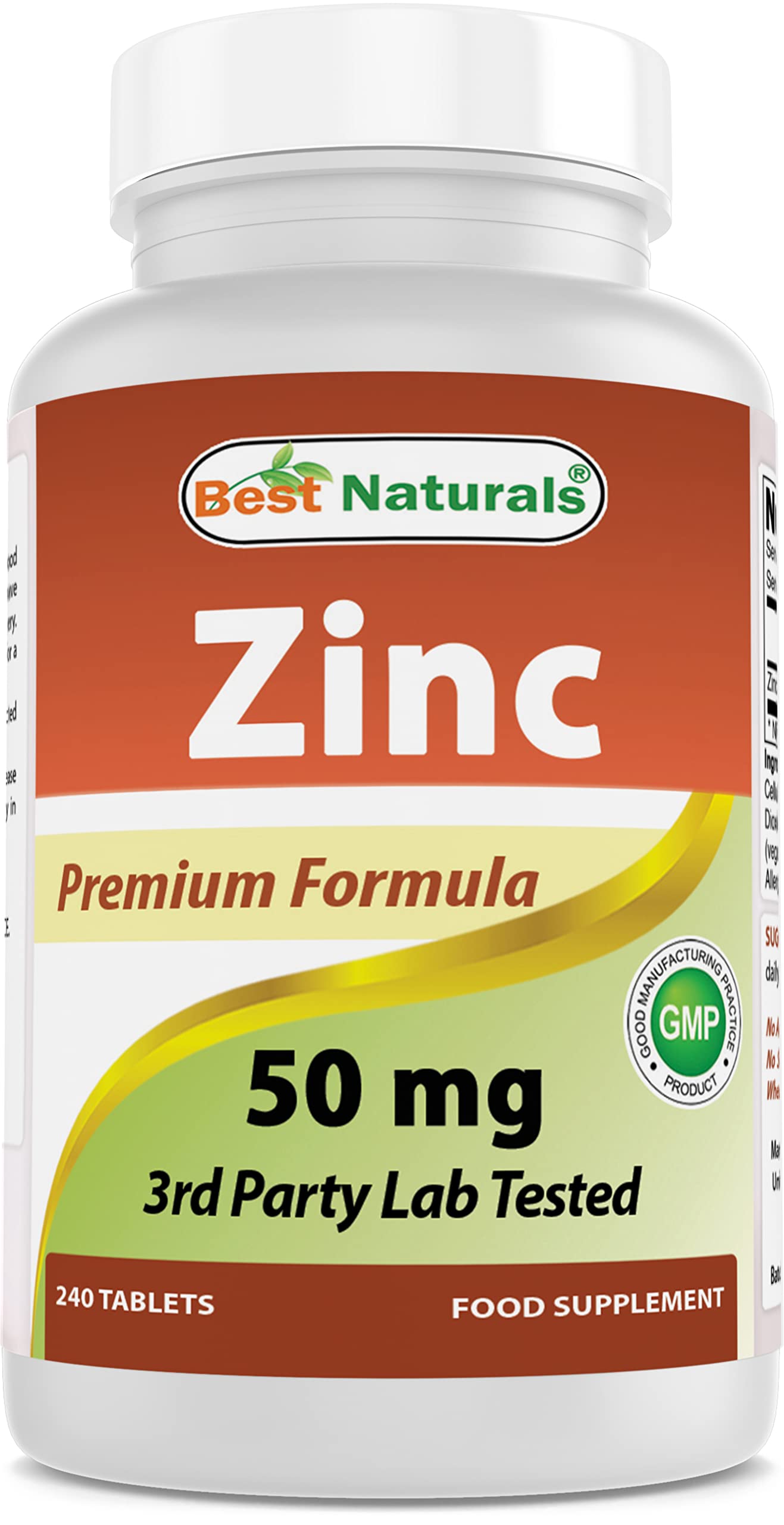 Best Naturals Zinc Supplement as Zinc Gluconate 50mg 240 Tablets - Immune Support