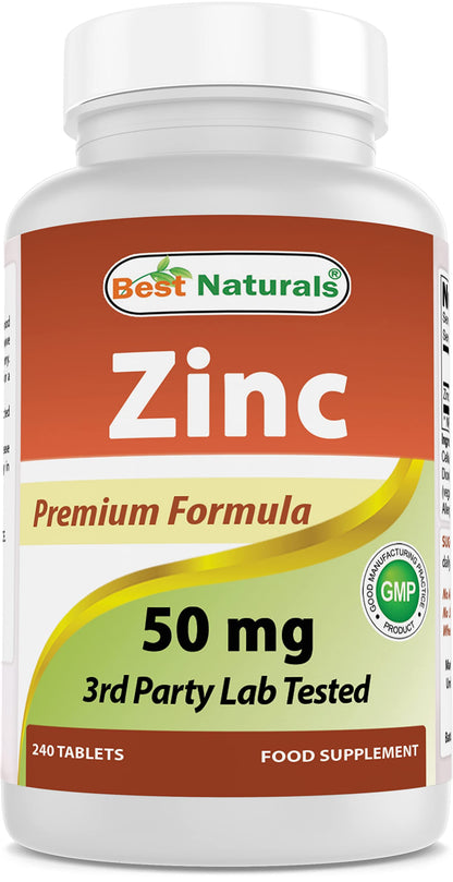 Best Naturals Zinc Supplement as Zinc Gluconate 50mg 240 Tablets - Immune Support