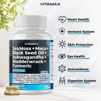 Sea Moss 3000mg Maca 1000mg Black Seed Oil 2000mg Ashwagandha 1000mg Bladderw