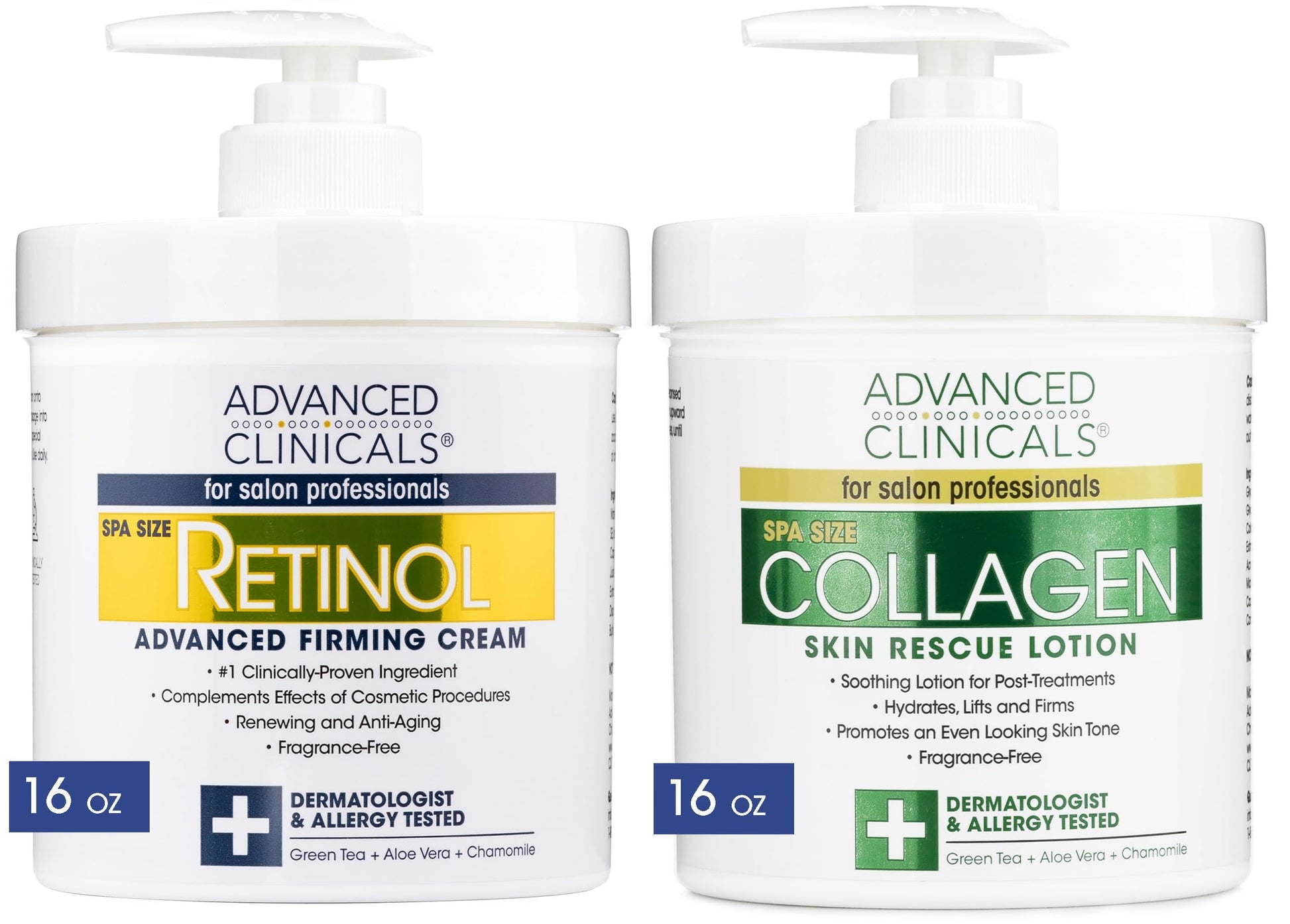 Advanced Clinicals Retinol Body Lotion + Collagen Cream 2pc Body Skin Care Set 