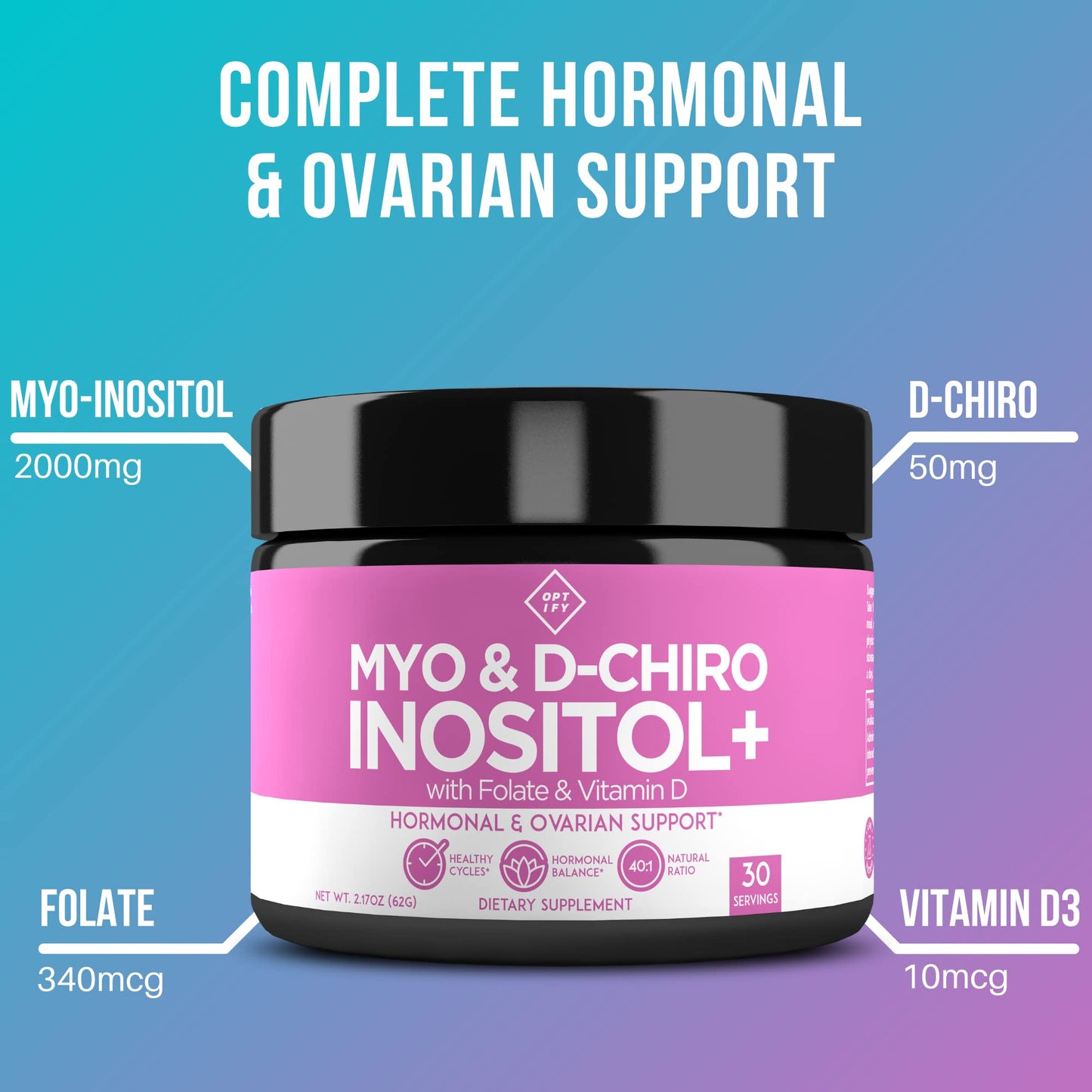 Premium Inositol Supplement - Myo-Inositol and D-Chiro Inositol Powder Plus Folate