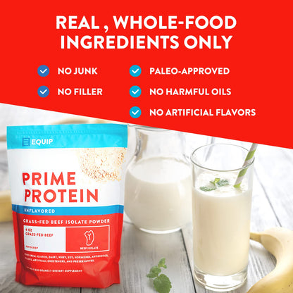 Equip Foods Prime Protein - Grass Fed Beef Protein Powder Isolate - Paleo and Keto Friendl