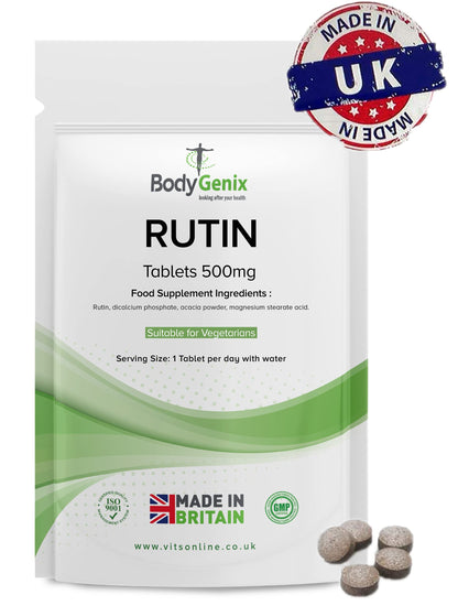 Bodygenix Rutin 500mg Tablets CAPILLARIES, VARICOSE Veins, Hemorrhoids Veg Friendly