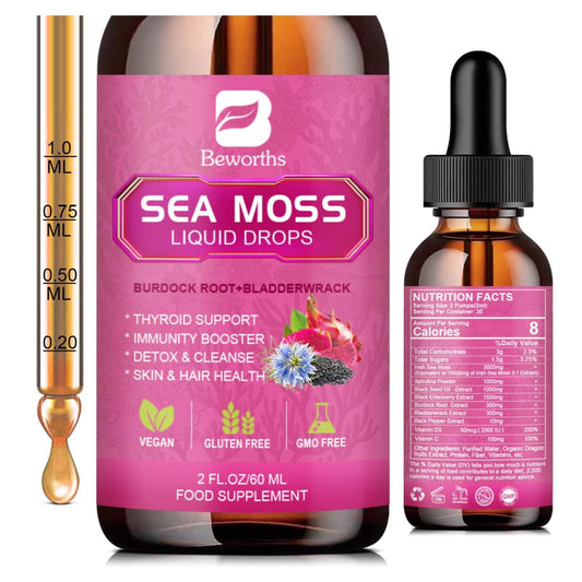 3000mg Sea Moss Liquid Drops - Black Seed Oil & Irish Sea Moss Gel with Burdock Root 