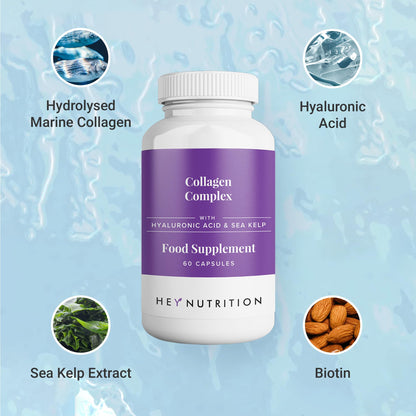 Hey Nutrition Collagen Complex Hyaluronic Acid & Sea Kelp Vitamin E, C, Biotin - Healthy Nails, Skin, Hair