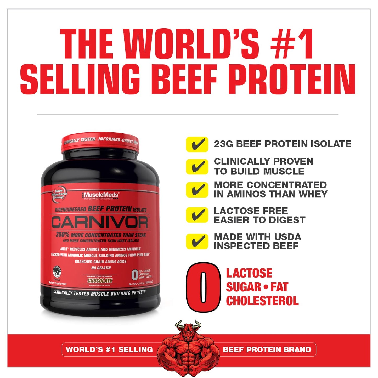 MuscleMeds, Carnivor Beef Protein Isolate Powder 56 Servings, Chocolate, 72 Ounce