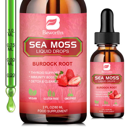 B BEWORTHS Sea Moss Liquid Drops - Organic Irish Sea Moss Gel with Burdock Root 