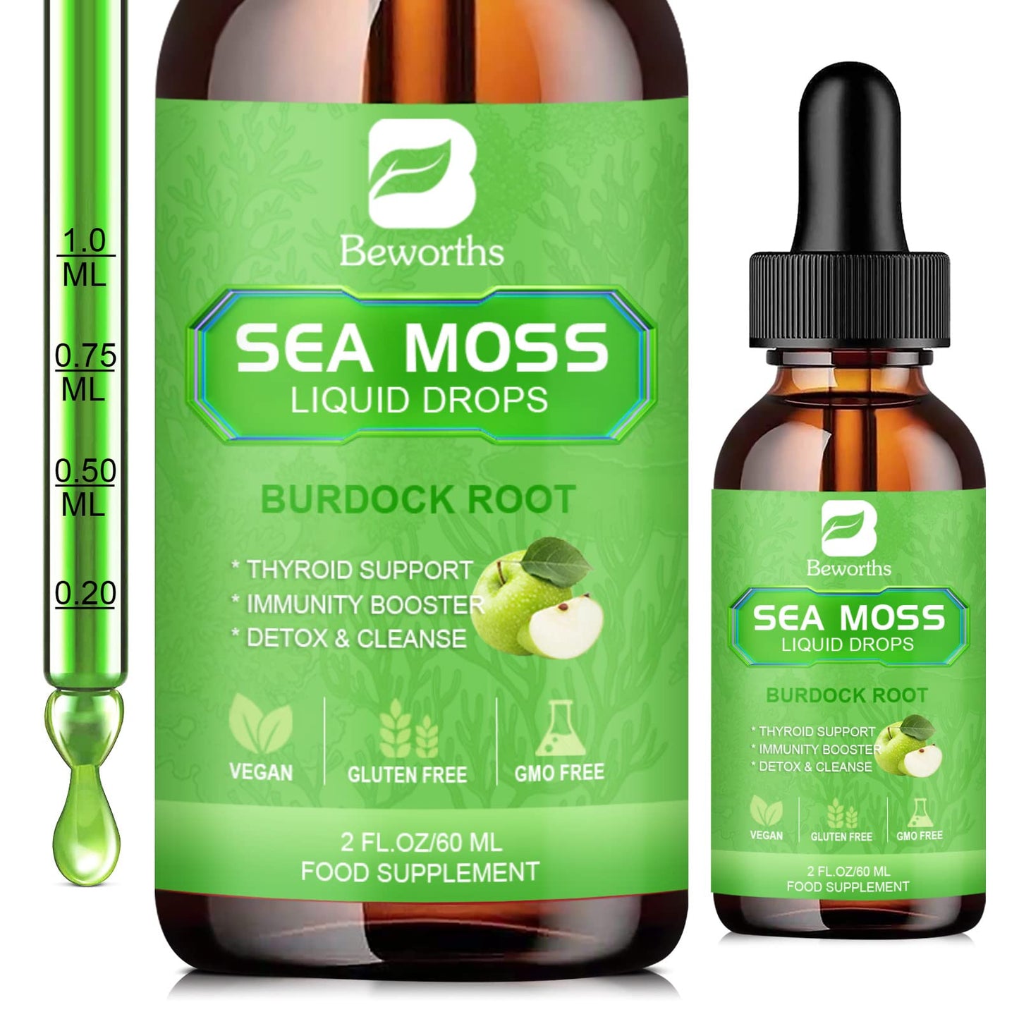 B BEWORTHS Sea Moss Liquid Drops - Organic Irish Sea Moss Gel with Burdock Root