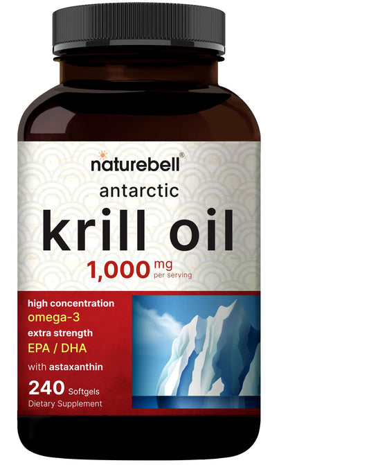 NatureBell Antarctic Krill Oil 1000mg Supplement, 240 Softgels, Natural Source of Omega-3