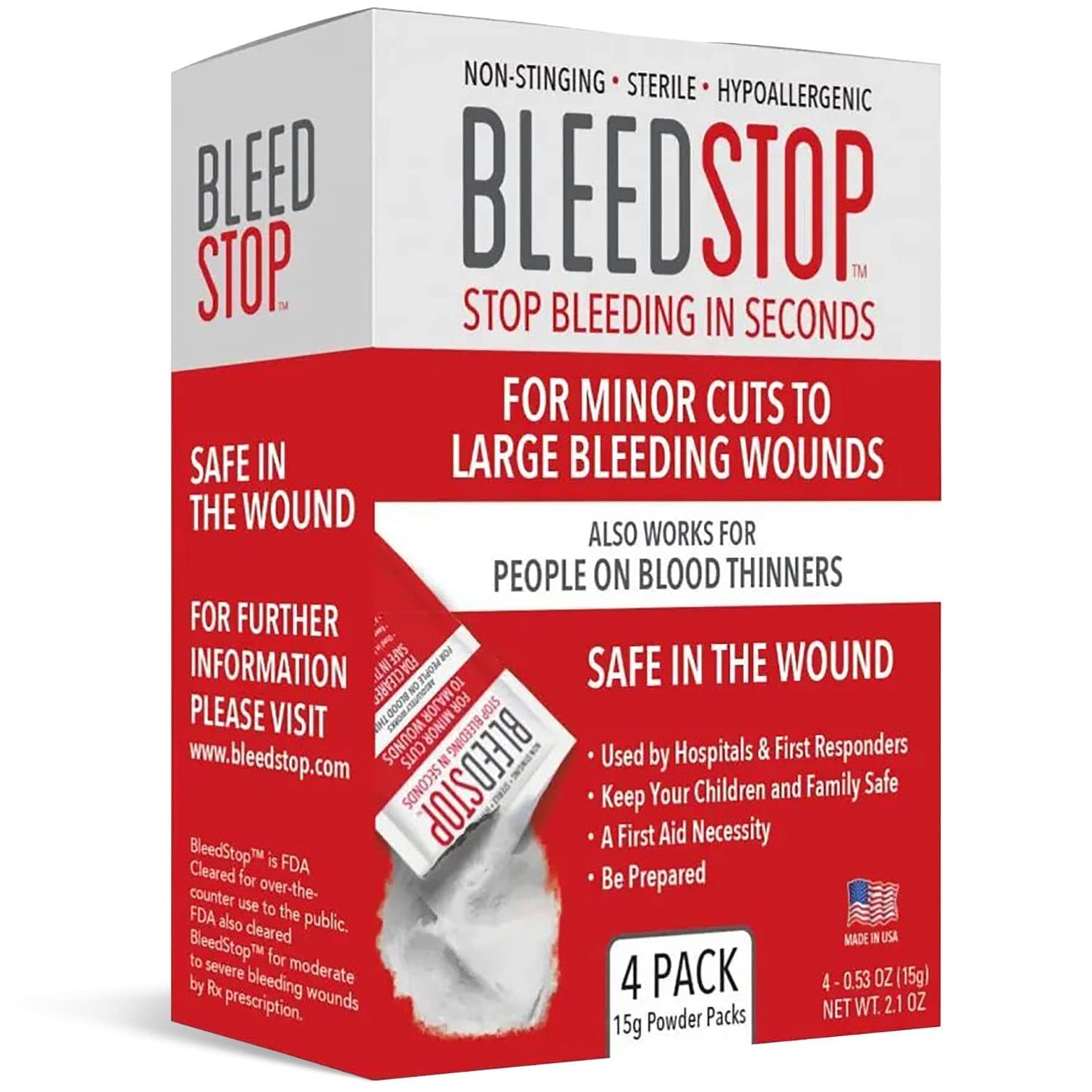 BleedStop™ First Aid Powder for Blood Clotting, Trauma Kit, Blood Thinner