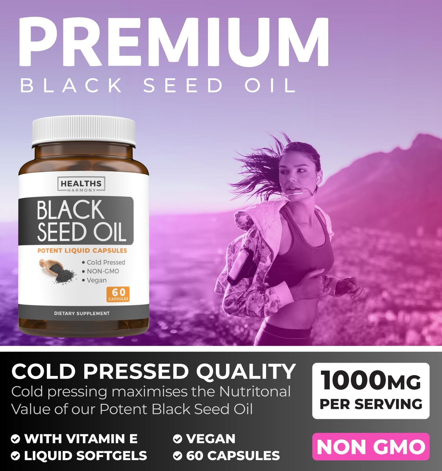 Black Seed Oil - 60 Softgel Capsules (Non-GMO & Vegan) Premium Cold-Pressed