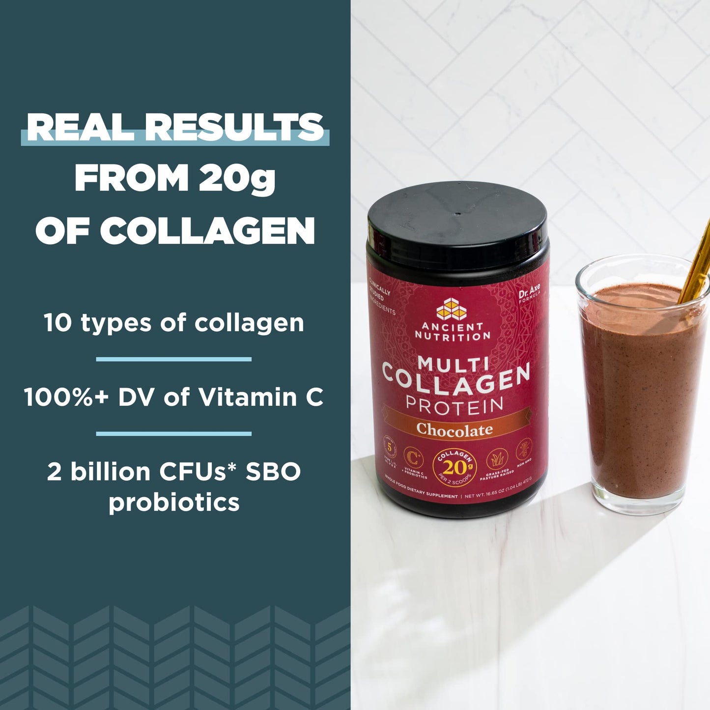 Ancient Nutrition Collagen Powder Protein, Multi Collagen Chocolate Protein Powder