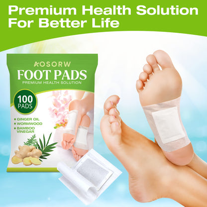 AOSORW 100 Pack Foot Pads, Ginger Oil Bamboo Charcoal Foot Pads, Foot Care Patch