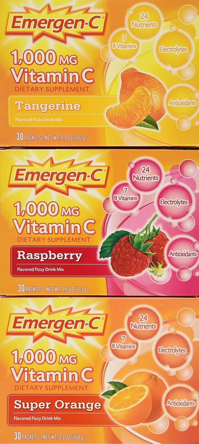 Emergen-C 1,000 mg Vitamin C Dietary Supplement Drink Mix, Super Orange/Raspberry