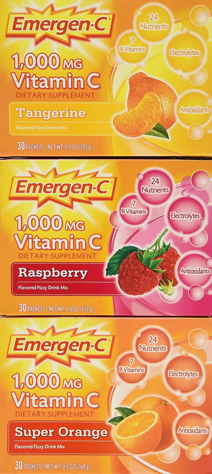 Emergen-C 1,000 mg Vitamin C Dietary Supplement Drink Mix, Super Orange/Raspberry