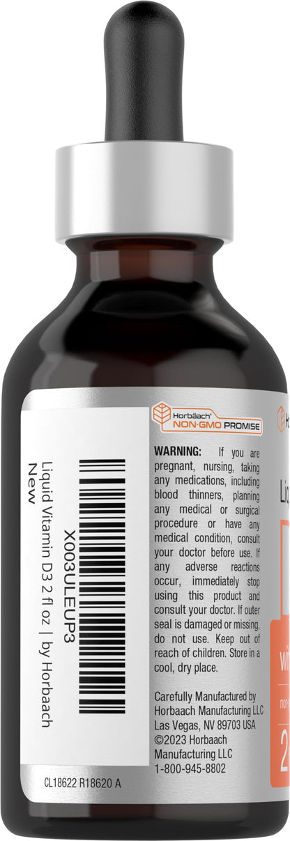 Horbäach Vitamin D3 + K2 Liquid Drops | with MK7 | 2 Fl Oz | Vegetarian | Non-GMO