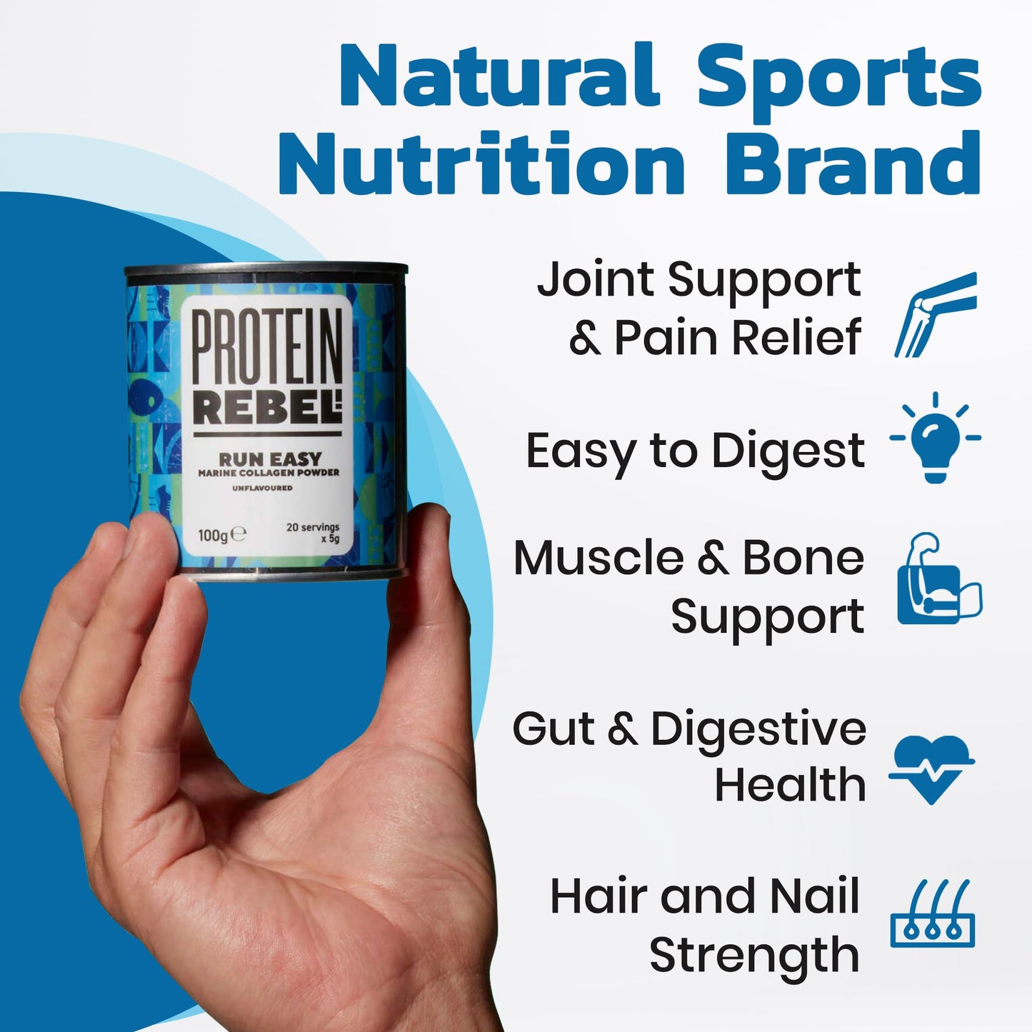 Protein Rebel - Run Easy Marine Collagen Powder for Running, Joint Support - Unflavoured Powder Collagen