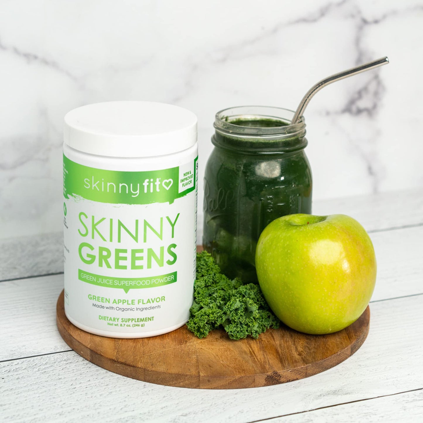 SkinnyFit Skinny Greens, Green Juice Superfood Powder, Green Apple Flavor, Natural Energy