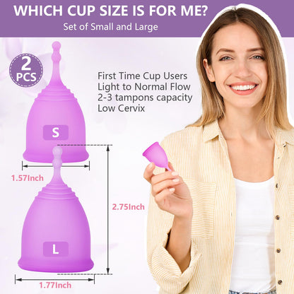 AURUZA Menstrual Cups, Set of 2 Reusable Period Cups Kit for Girls & Women, Silicone Soft Cups